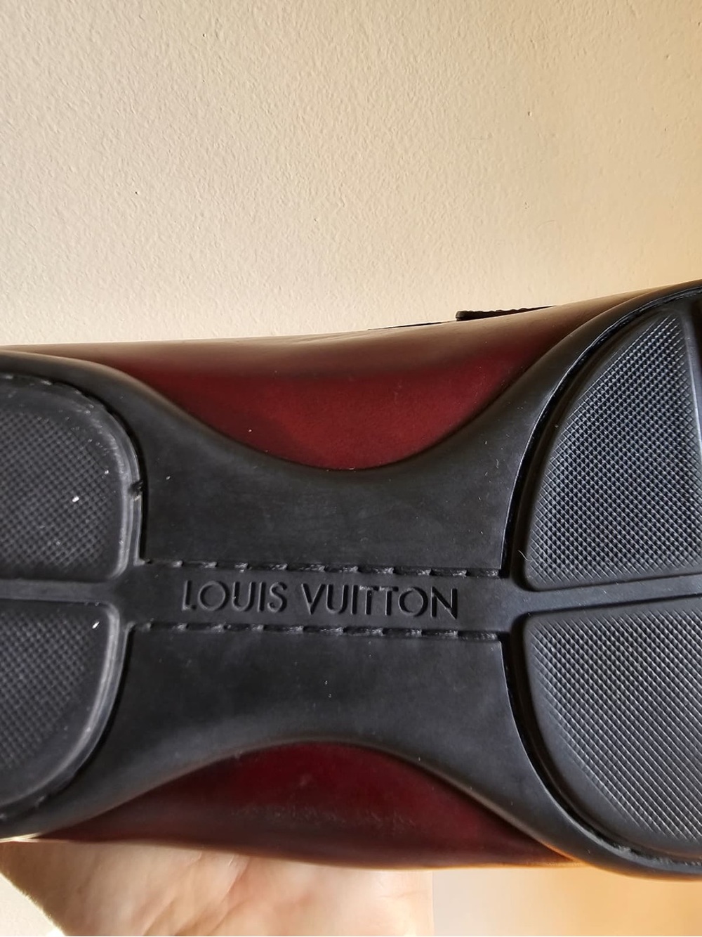 Louis Vuitton Men's Burgundy Leather Penny Loafers with LV Logo - Picture 3 of 10